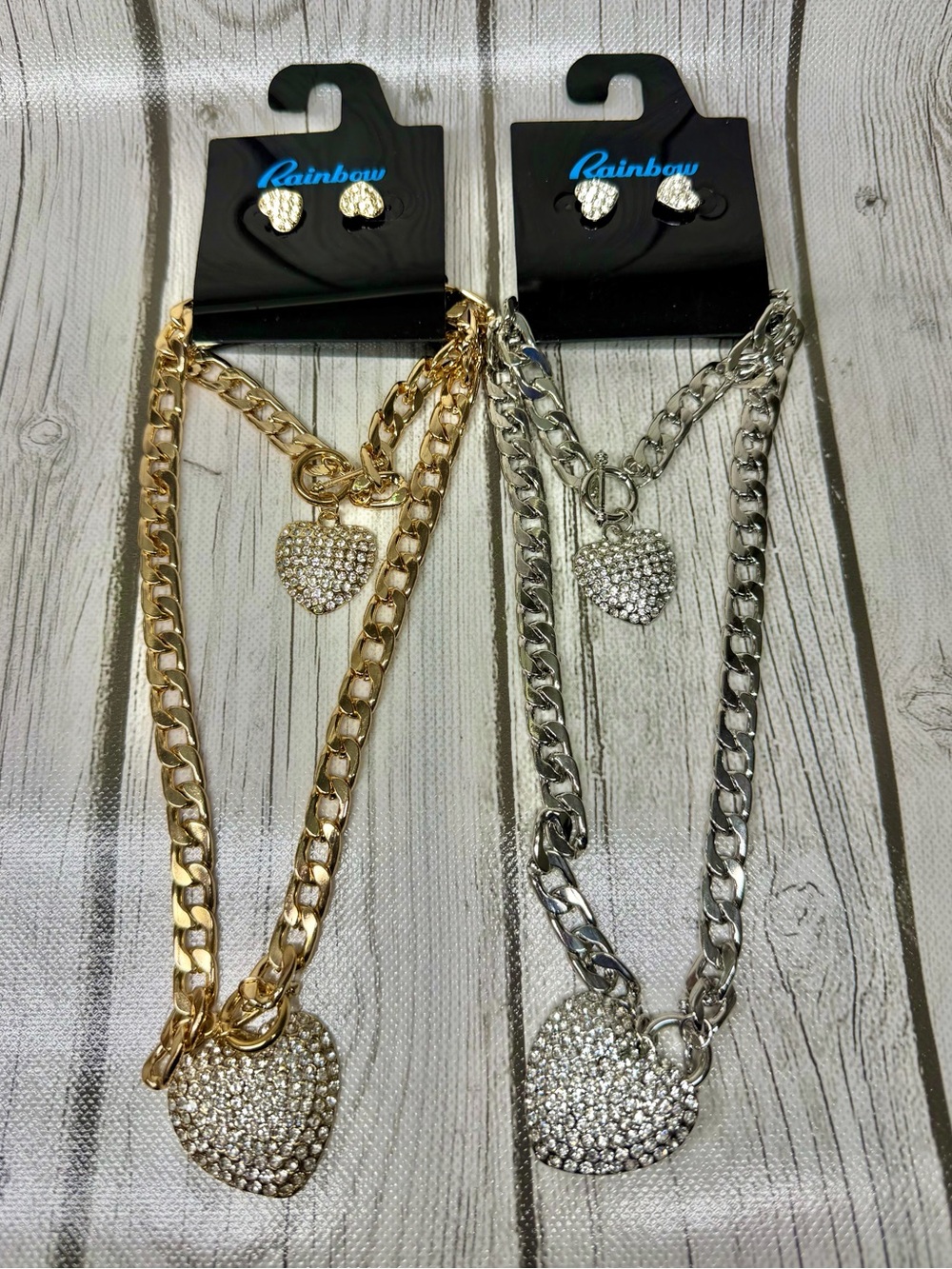 BRAND NEW Rainbow 3 piece Gold & Silver Rhinestone Jewelry Set